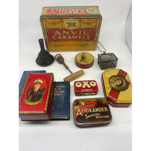 396 - A vintage Anvel caramel tin & other items