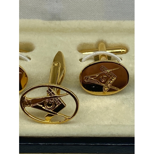 450 - A set of Scottish masonic gold plated cufflinks, in original box in mint condition