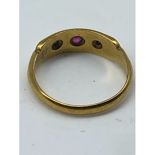 96 - A Victorian 18ct yellow ruby & diamond ring, 3.2 grams approx weight, size N