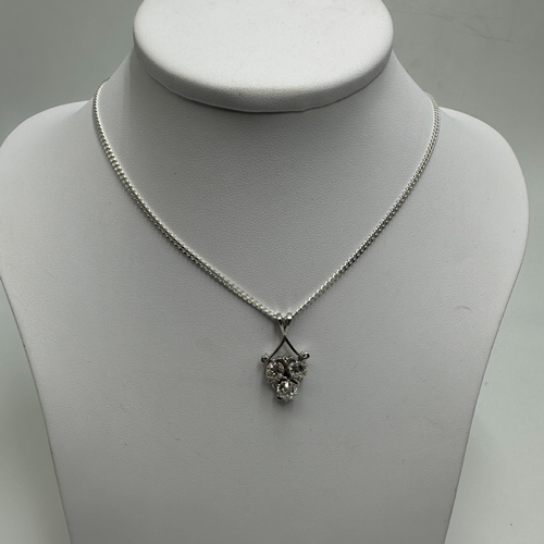 475 - An 18ct white gold diamond pendant & silver chain, 3 old cut diamonds, approx total 1.94ct diamond, ... 