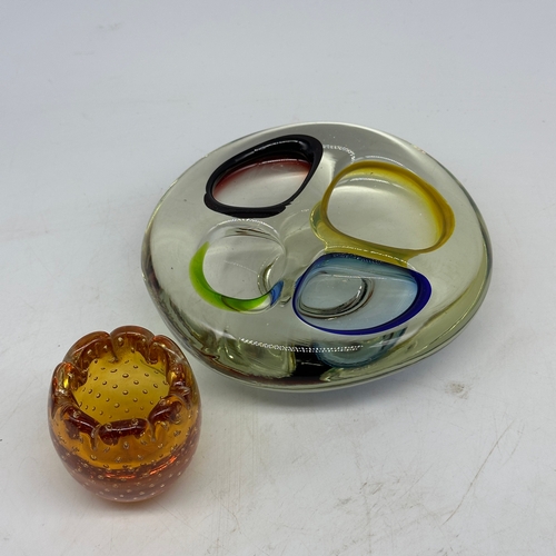 370 - A Murano retro glass dish, 6 inch diameter with amber colours, a small controlled bubble Whitefiars ... 