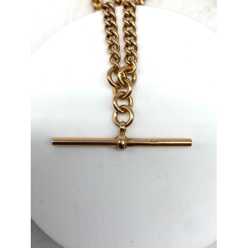 516 - An 9ct Victorian yellow gold Albert chain, chain in beautiful condition, 39 grams approx weight, 19 ... 