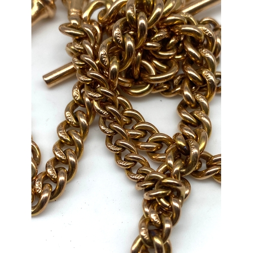 516 - An 9ct Victorian yellow gold Albert chain, chain in beautiful condition, 39 grams approx weight, 19 ... 