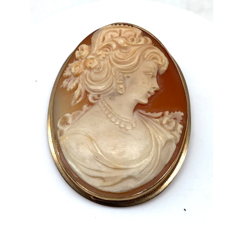 524 - A 9ct yellow gold Cameo brooch pendant, 9.9 grams in weight approx, 45mm x 35mm