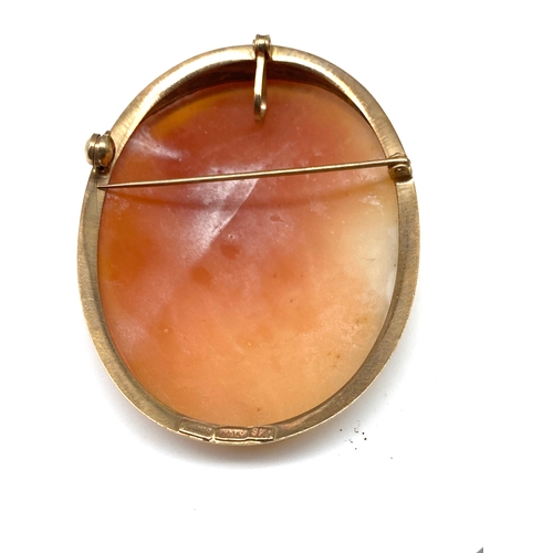 524 - A 9ct yellow gold Cameo brooch pendant, 9.9 grams in weight approx, 45mm x 35mm