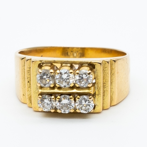 515 - An 14ct yellow gold diamond signet ring, set with 6 brilliant cut diamonds, 6.9 grams in weight appr... 