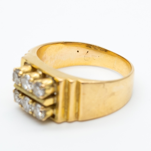 515 - An 14ct yellow gold diamond signet ring, set with 6 brilliant cut diamonds, 6.9 grams in weight appr... 