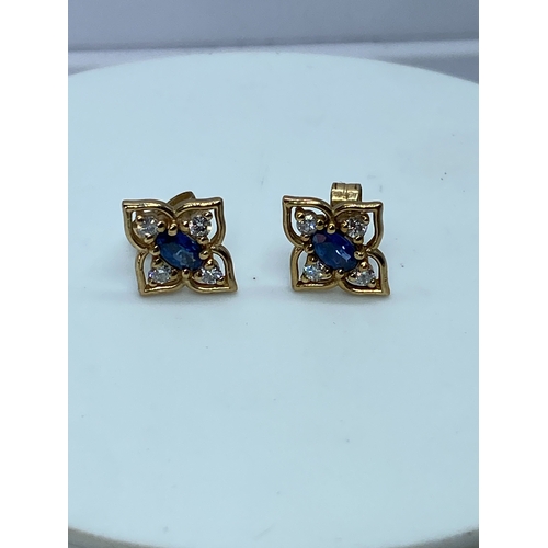 13 - A pair of 9ct yellow gold sapphire & diamond stud earrings, 9mm, fully hallmarked, 1.8 grams in weig... 