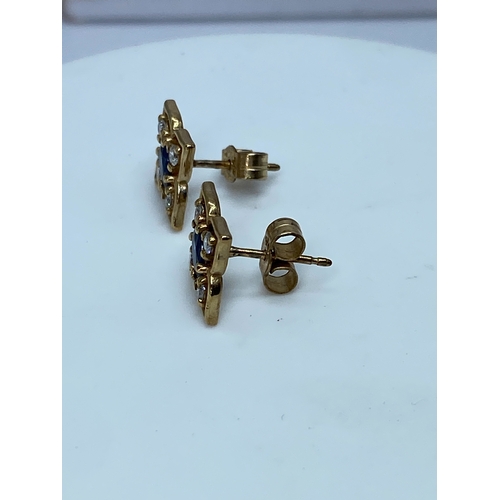 13 - A pair of 9ct yellow gold sapphire & diamond stud earrings, 9mm, fully hallmarked, 1.8 grams in weig... 