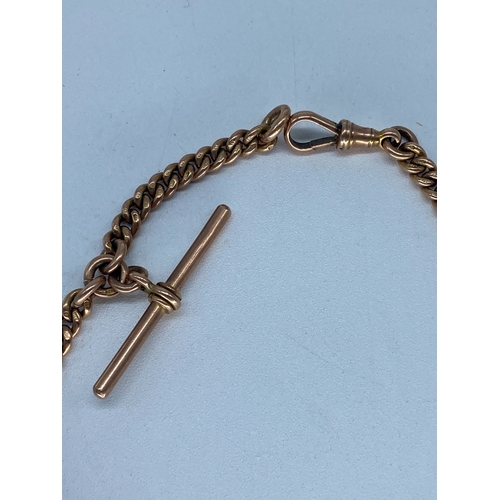 191 - A 9ct rose gold Victorian graduated Albert chain, 13 inches long with a T bar, fully hallmarked, eac... 