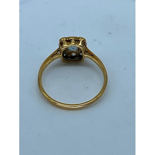 36 - An 18ct yellow gold Victorian diamond & aquamarine dress ring, ring is lovely condition, size O, 2.3... 