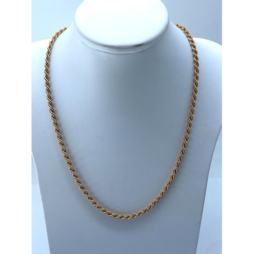 4 - A 9ct yellow gold rope chain, links are solid, 22 inches long approx, fully hallmarked, 27.8 grams i... 