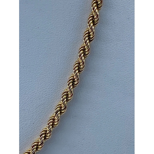 4 - A 9ct yellow gold rope chain, links are solid, 22 inches long approx, fully hallmarked, 27.8 grams i... 