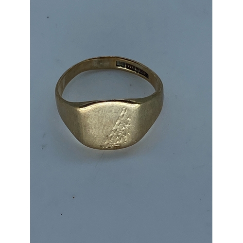 49 - A 9ct yellow gold signet ring, signet ring is fully hallmarked, weight is 3.4 grams approx, size O