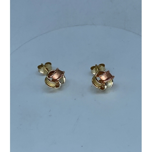 65 - A pair of 9ct tri-coloured knot earrings, 1.9 grams approx weight,