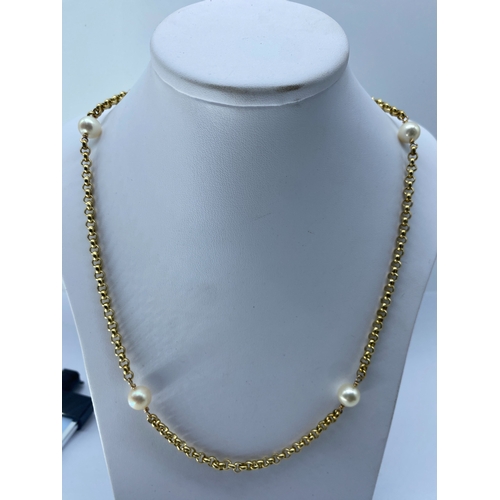 7 - A9ct yellow gold belcher cultured pearl necklace, heavy weight solid links, cultured pearls are 8 - ... 