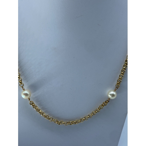 7 - A9ct yellow gold belcher cultured pearl necklace, heavy weight solid links, cultured pearls are 8 - ... 