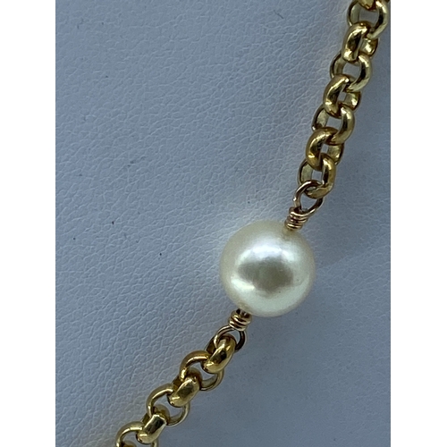 7 - A9ct yellow gold belcher cultured pearl necklace, heavy weight solid links, cultured pearls are 8 - ... 