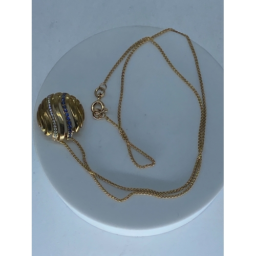 70 - A 9ct yellow gold dress pendant diamond & sapphire set with chain, chain is 16 inches long, pendant ... 