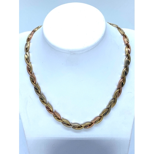 72 - A 9ct tri-coloured gold necklace & bracelet set, bracelet is 7 1/2 inches long, bracelet weighs 11.5... 