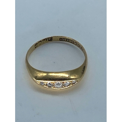 87 - An 18ct Victorian yellow gold diamond ring, 3 grams in weight approx, size Q, set with 5 old cushion... 