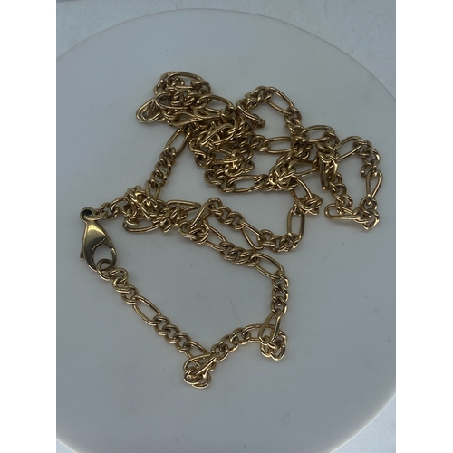 91 - A 9ct yellow gold Figaro chain, chain is solid links, 18 inches long, weight is 9.3 grams approx,