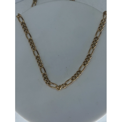 91 - A 9ct yellow gold Figaro chain, chain is solid links, 18 inches long, weight is 9.3 grams approx,