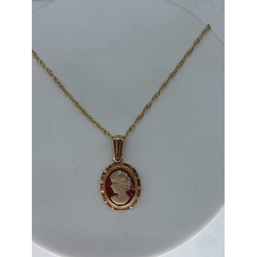 93 - A 9ct yellow gold Cameo pendant & chain, chain is 15 inches long, 2.2 grams total weight approx,