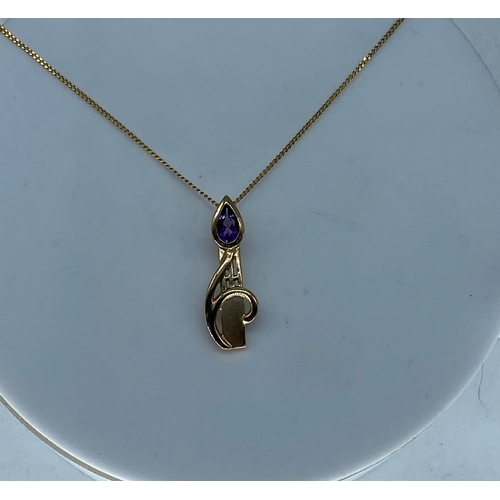 105 - A 9ct yellow gold amethyst pendant & chain, Scottish design on the pendant, weight is 2 grams approx... 