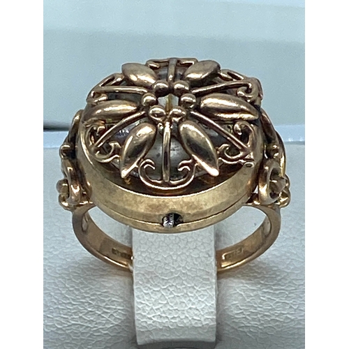 127 - A 9ct yellow gold Elco 17 duo rare watch ring, the ring has stunning decorative shoulders & cover, w... 