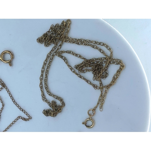 147 - 3x 9ct yellow gold very fine chains, 1.7 grams combined weight, chains will need to be untangled