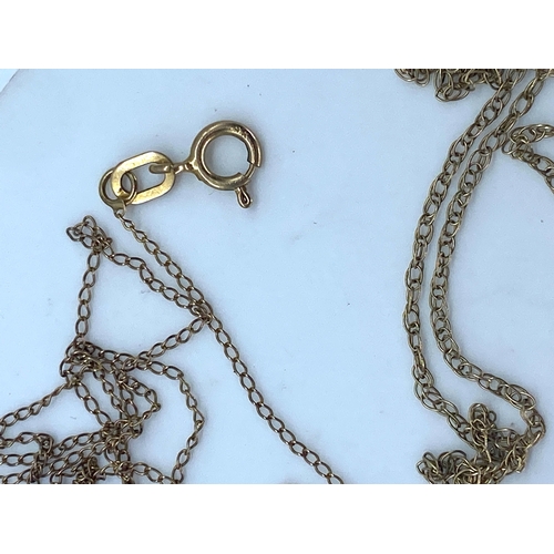 147 - 3x 9ct yellow gold very fine chains, 1.7 grams combined weight, chains will need to be untangled