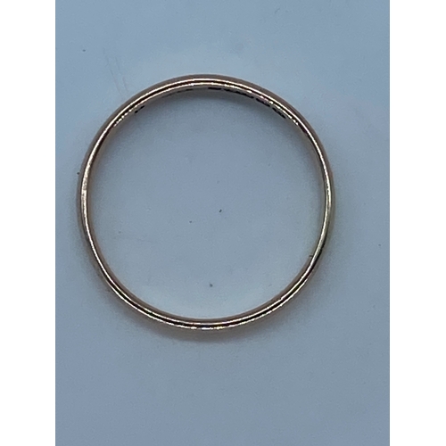 148 - A 9ct rose gold Victorian 3mm D shaped wedding band, size U, 2.2 grams in weight approx