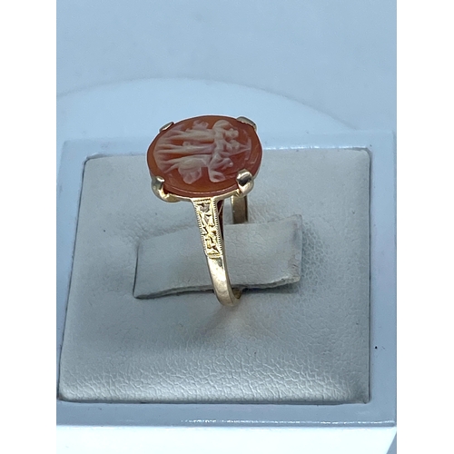 150 - A 9ct yellow gold vintage Cameo ring, size J, weight is 2.4 grams approx