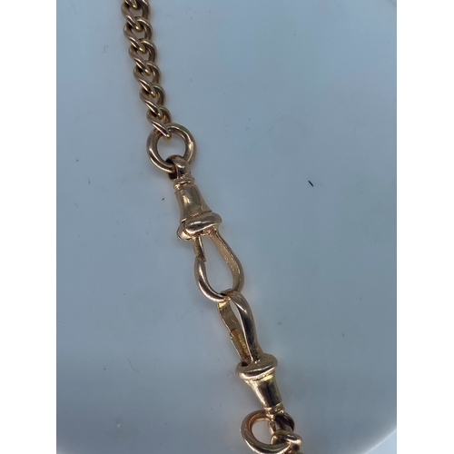 210 - A 9ct rose gold vintage Albert chain, 18 inches long, weight is 39 grams approx