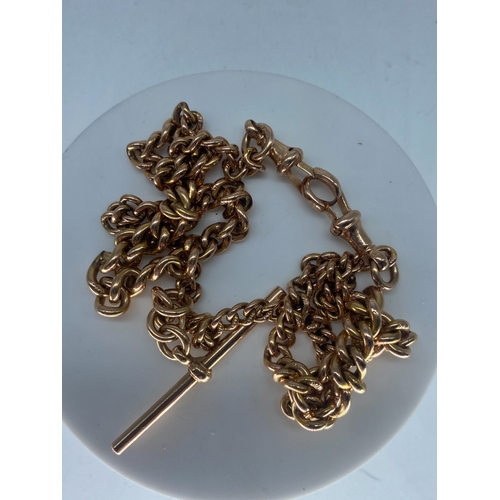 210 - A 9ct rose gold vintage Albert chain, 18 inches long, weight is 39 grams approx