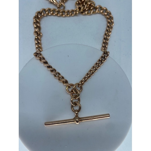 210 - A 9ct rose gold vintage Albert chain, 18 inches long, weight is 39 grams approx