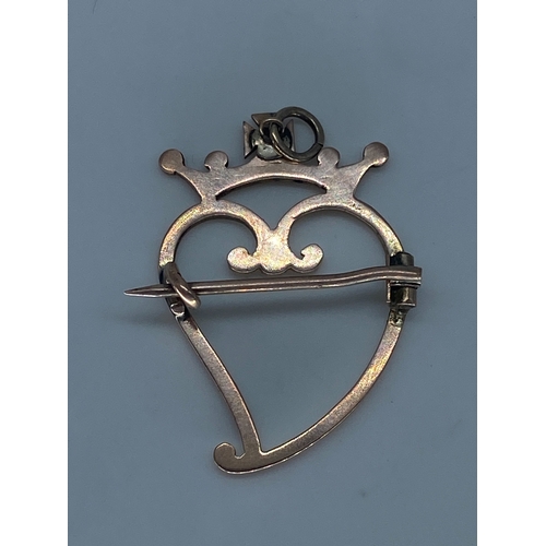 219 - A 9ct yellow gold Victorian heart brooch, unhallmarked but tested 9ct, weight is 2 grams approx, 30m... 