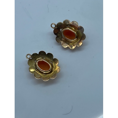 163 - A pair of 9ct yellow gold Cameo drop earrings, both french wires are missing, weight is 1.4 grams ap... 