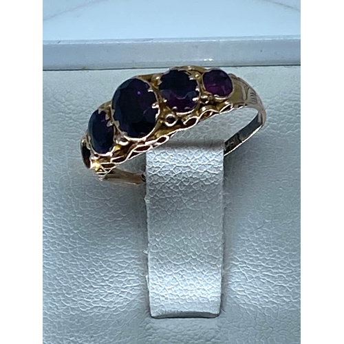 164 - A 9ct yellow gold Victorian amethyst dress ring, size K, weight is 1.2 grams approx