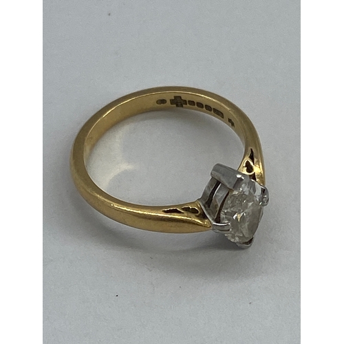 228 - An 18ct yellow gold marquise diamond ring, approx 1ct diamond, H-I colour, S-I clarity, 3.2 grams in... 