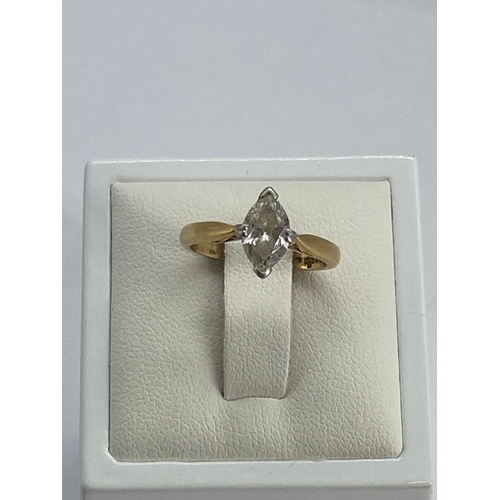 228 - An 18ct yellow gold marquise diamond ring, approx 1ct diamond, H-I colour, S-I clarity, 3.2 grams in... 