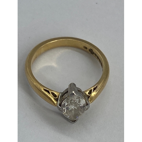 228 - An 18ct yellow gold marquise diamond ring, approx 1ct diamond, H-I colour, S-I clarity, 3.2 grams in... 