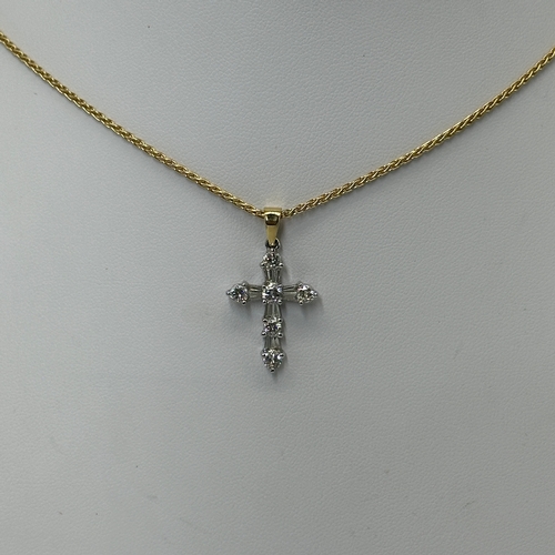 229 - An 18ct yellow gold cross pendant & chain, cross is white gold with diamonds, approx 0.50ct diamond,... 