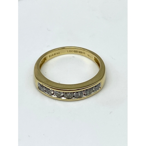 237 - An 18ct yellow gold channel set eternity diamond ring, 0.50ct diamond approx, size M, weight 4.1 gra... 