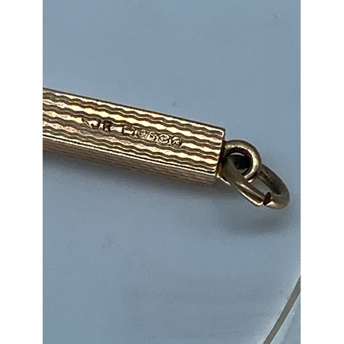 168 - A 9ct yellow gold propelan toothpick,
length is 75mm,
weight is 4 grams approx