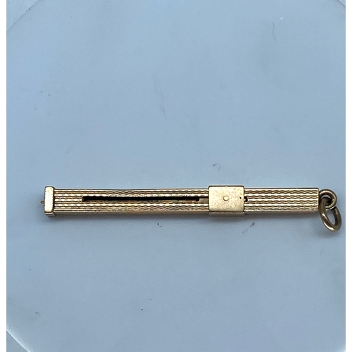 168 - A 9ct yellow gold propelan toothpick,
length is 75mm,
weight is 4 grams approx