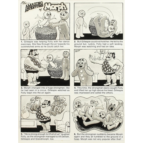 297 - BILL MEVIN (1922-2019) SIX SCENES, STRONG MAN. 16ins x 12ins.