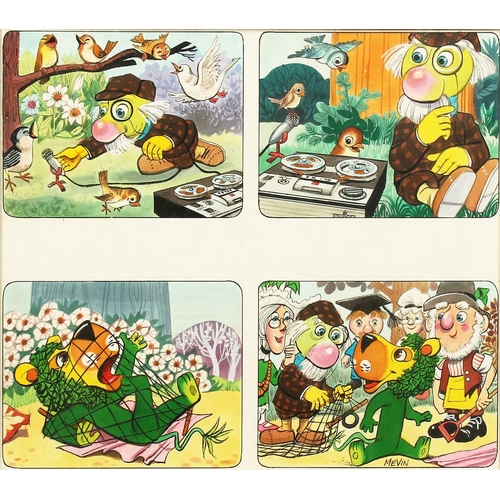 303 - BILL MEVIN (1922-2019) FOUR SCENES, MR POLICEMAN ON ICE. 11ins x 11.5ins.