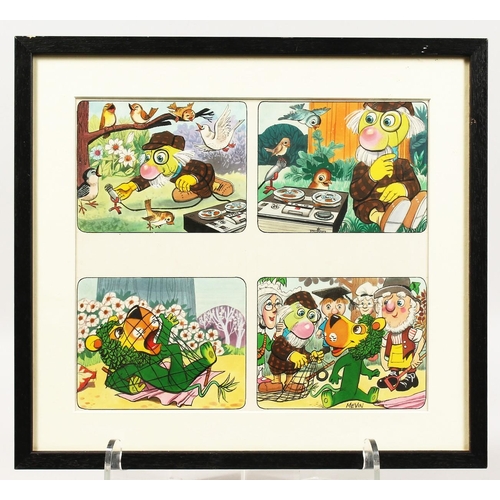 303 - BILL MEVIN (1922-2019) FOUR SCENES, MR POLICEMAN ON ICE. 11ins x 11.5ins.